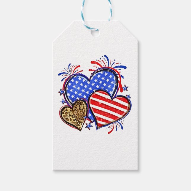 Leopard American Flagga Heart 4:e juli USA Presentetikett (Framsidan)
