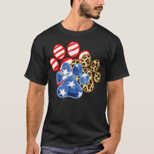 Leopard American Flagga Hearts 4:e juli Hund Tass T Shirt