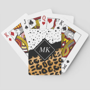 Leopard and Black and White Polka dots Monogrammed Casinokort