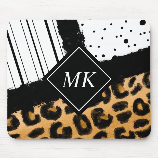Leopard and Black and White Polka dots Monogrammed Musmatta (Framsidan)