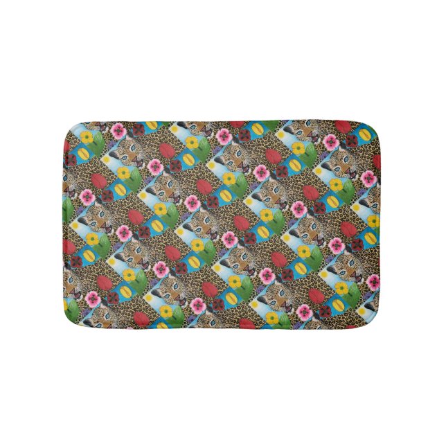 Leopard And Flowers Custom Small Bath Mat Badrumsmatta (Framsidan)