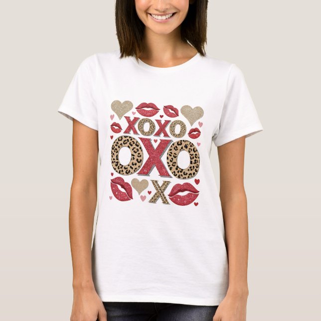 leopard and glitter XOXO pattern  T Shirt (Framsida)