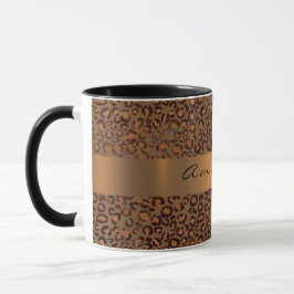 Leopard Animal Black Honung Guld Rand Namn Kaffe Mugg