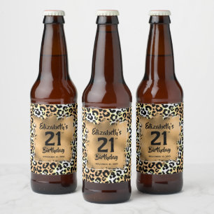 Leopard Animal Print 21:a födelsedagen Ölflaska Etikett