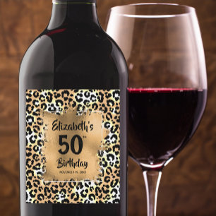 Leopard Animal Print 50:e födelsedagsdagen Personl Vinflaska Etikett