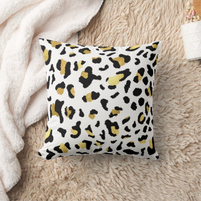 Leopard Animal Print Black och Guld Dekorativ kudd Kudde (Filt)