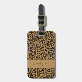 Leopard Animal Print Brown Elegant Script Namn Bagagebricka