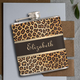 Leopard Animal Print Brown & Guld Rand Glamor Fickplunta