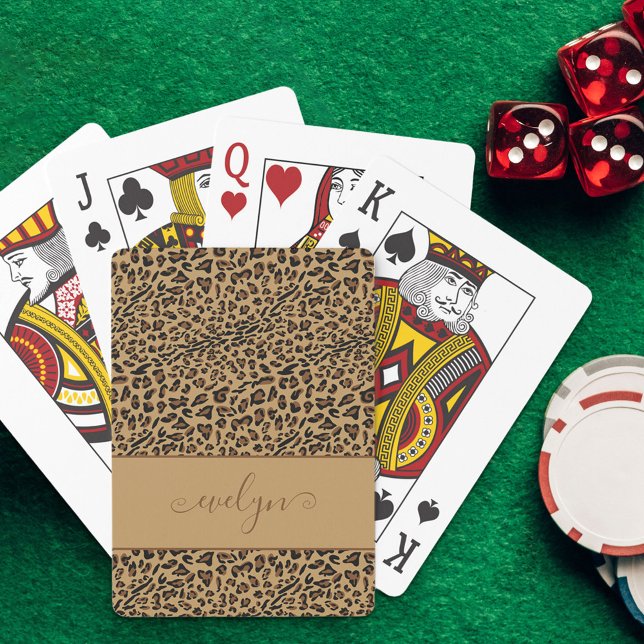 Leopard Animal Print Brown och Black Script Namn Casinokort (Skapare uppladdad)