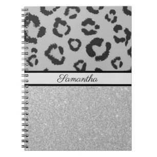 Leopard Animal Print Cheetah Glitter Silver Anteckningsbok