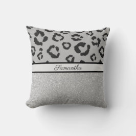 Leopard Animal Print Cheetah Glitter Silver Kudde