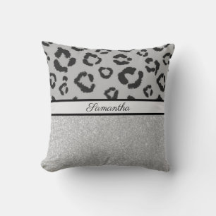 Leopard Animal Print Cheetah Glitter Silver Kudde