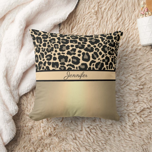 Leopard Animal Print Cheetah Guld Trendig Safari Kudde (Filt)