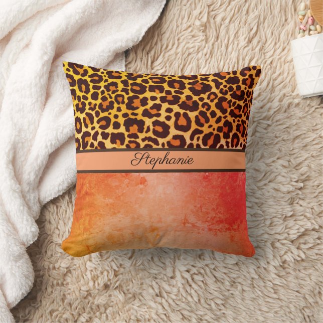 Leopard Animal Print Cheetah orange Safari Kudde (Filt)