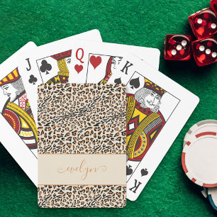 Leopard Animal Print Cream Black Tan Script Namn Casinokort