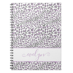 Leopard Animal Print Cream Lilac Grått Personlig Anteckningsbok
