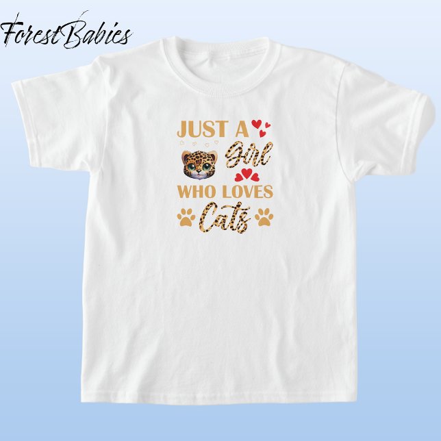 Leopard Animal Print Font, flicka som Kärlek Cats  T Shirt (Cute Leopard Kitten, Wild Kitty, Feline Animal Print Font, Just A Girl Who Loves Cats T-shirt 🐆)