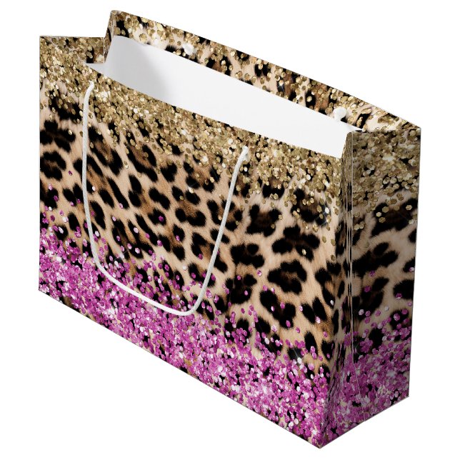 Leopard Animal Print Guld Rosa Glitzy Glitter (Framsidan Vinklad)