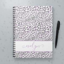 Leopard Animal Print Kräm Lilac Grå Personlig Anteckningsbok