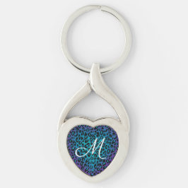 Leopard Animal Print Lila Ombre Monogram Twisted Heart Silverfärgad Nyckelring