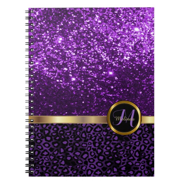 Leopard Animal Print med Lila Glitter Anteckningsbok (Framsidan)