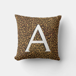 Leopard Animal Print med Monogrammed Initial Kudde