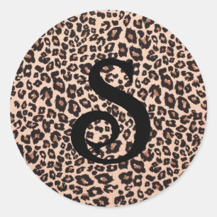 Leopard Animal Print Monogram Rund Klistermärke