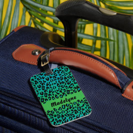 Leopard Animal Print Snyggt Turcouise Ombre Namn Bagagebricka