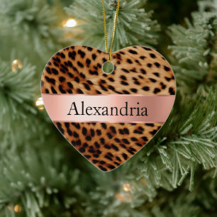 Leopard Animal Ro Rosa Ribbon Namn Julgransprydnad Keramik