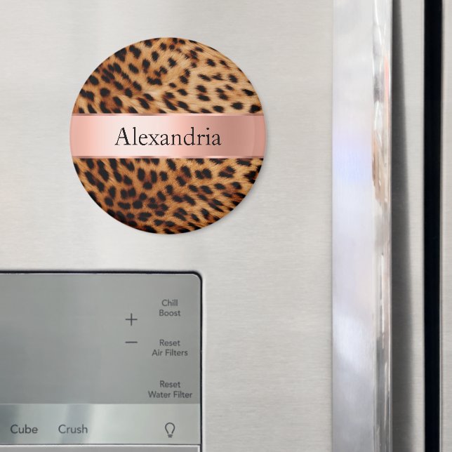 Leopard Animal Ro Rosa Ribbon Namn Magnet (In Situ (Fridge))