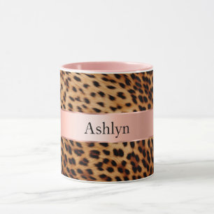 Leopard Animal Ro Rosa Ribbon Namn Mugg