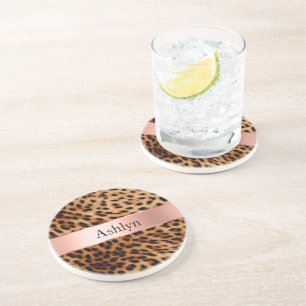Leopard Animal Ro Rosa Ribbon Namn Underlägg