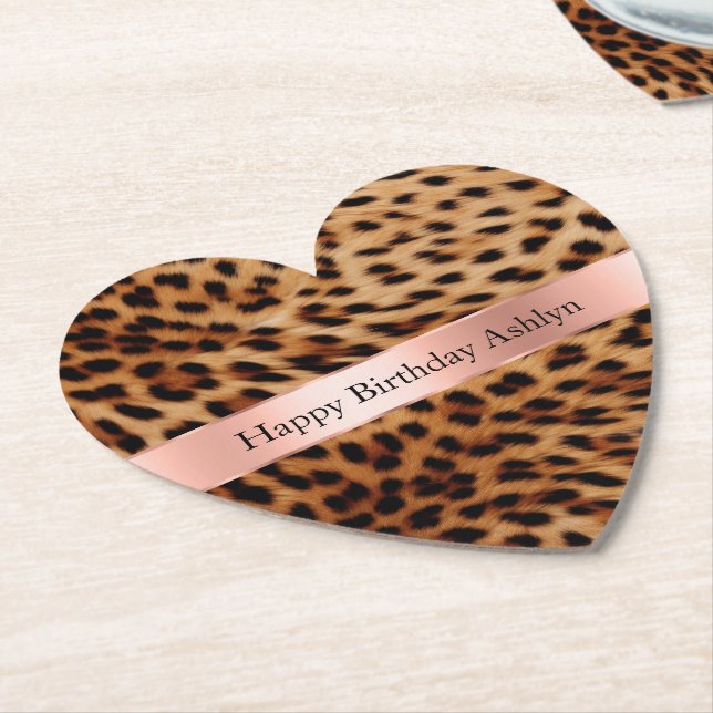 Leopard Animal Ro Rosa Ribbon Namn Underlägg Papper (Vinklad)