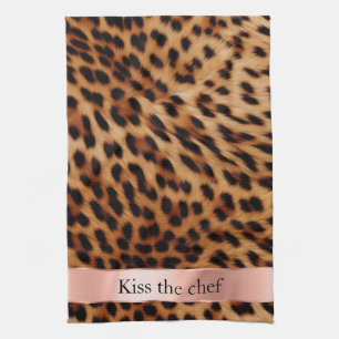Leopard Animal Ro Rosa Ribbon Quote Kökshandduk
