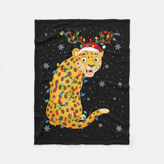 Leopard Animal Santa Hat Ugly Julgran Light Fleecefilt (Framsidan)