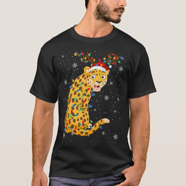 Leopard Animal Santa Hat Ugly Julgran Light T Shirt (Framsida)