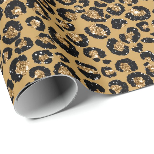 Leopard Animal Sepia Guld Black honey Lux Presentpapper (Rullad Hörn)