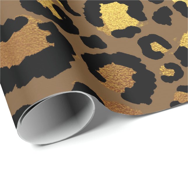 Leopard Animal Skin Guld Black Bronze African Lux Presentpapper (Rullad Hörn)