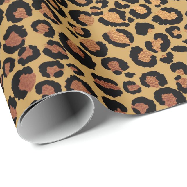 Leopard Animal Skin Guld Black Bronze African Päls Presentpapper (Rullad Hörn)
