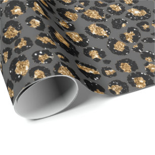 Leopard Animal White Guld Black Grått African Lux Presentpapper