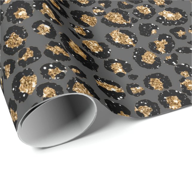 Leopard Animal White Guld Black Grått African Lux Presentpapper (Rullad Hörn)