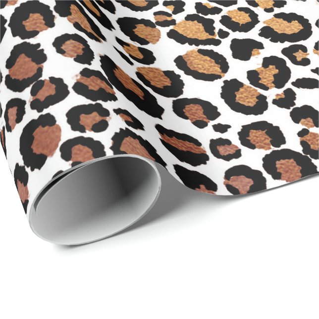 Leopard Animal White Guld Black honey Glam Presentpapper (Rullad Hörn)