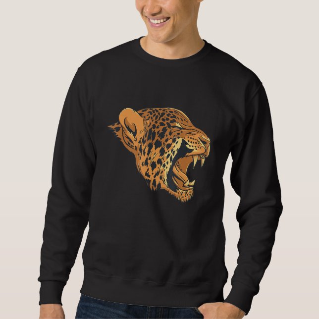 Leopard Ansikte Head Jaguars Cheetahs Big Cat Vild Lång Ärmad Tröja (Framsida)