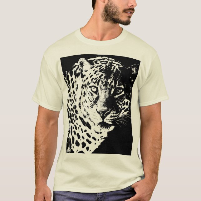 Leopard Ansikte Pop Art Template Elegant Modern Ma T Shirt (Framsida)
