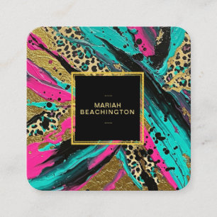 ** Leopard AP93 Abstrakt Animal Neon Guld Fold Fyrkantigt Visitkort