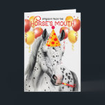 Leopard Appaloosa Horse Funny Birthday Kort<br><div class="desc">Lolly Leopard-beskyddad Appaloosa-häst vill skicka önskemål med hästälskare stil. Humoriserande budskap med gult- och rödballonger,  party hat- och bullermakare för ett festligt firande.</div>