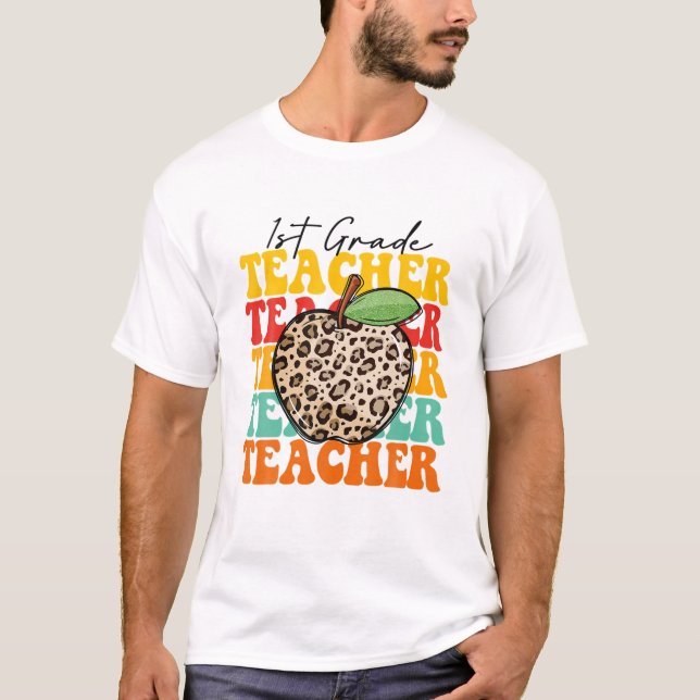 Leopard Apple 1:a klass Lärare Tacksamhet Bak T Shirt (Framsida)
