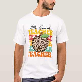Leopard Apple 5:e klass lärare uppskattning bak T Shirt