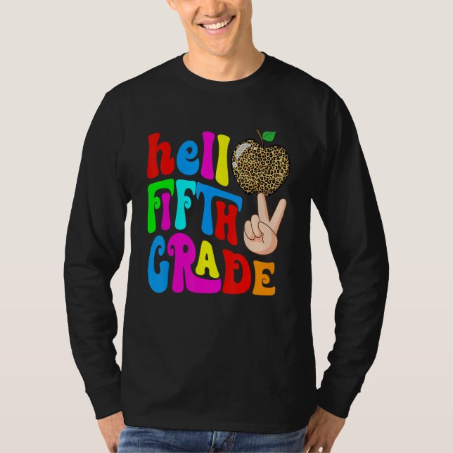 Leopard Apple Hello 5th Grade Teacher Kids Back To T Shirt (Framsida)