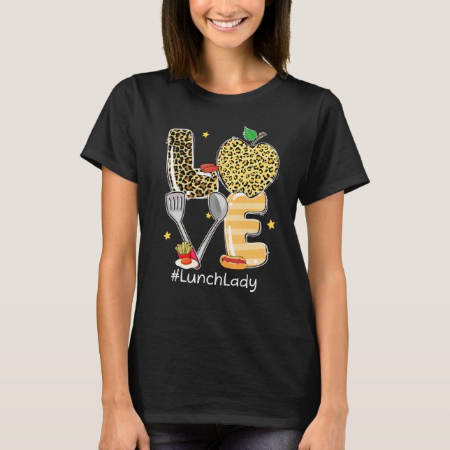 Leopard Apple Kärlek Lunch Dam Cafeteria tillbaka T Shirt (Framsida)